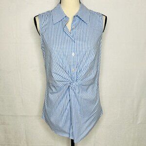 Donna Degnan Blue Gingham Collared Button Front Top Shirt Sz 4 Knot Waist USA